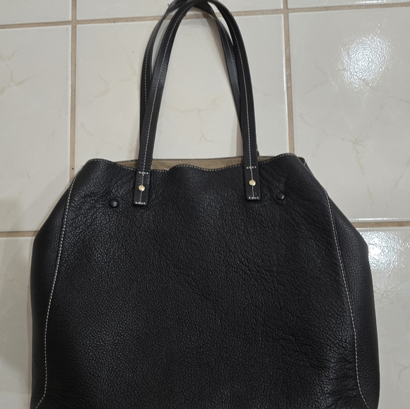 Francis Valentine Black Leather Tote Carryall Travel Minimalist With Pouch - Picture 4 of 7